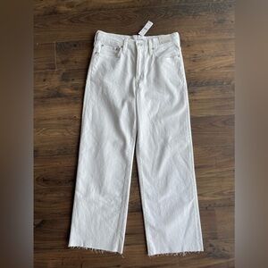 J.Crew Jeans Women's 27 Wide Leg White Stretch Denim High Rise Raw Hem NWT